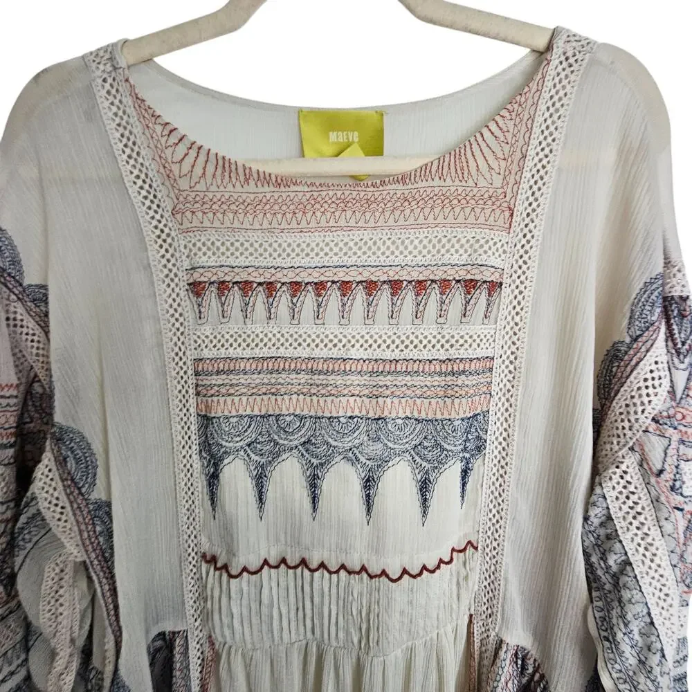 Maeve Cream Boho Midi Dress with Blue and Rust Accents - Picture 2 of 10